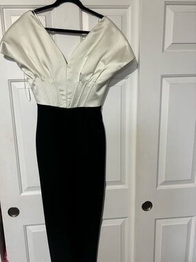 One-Shoulder Black and White Evening Gown